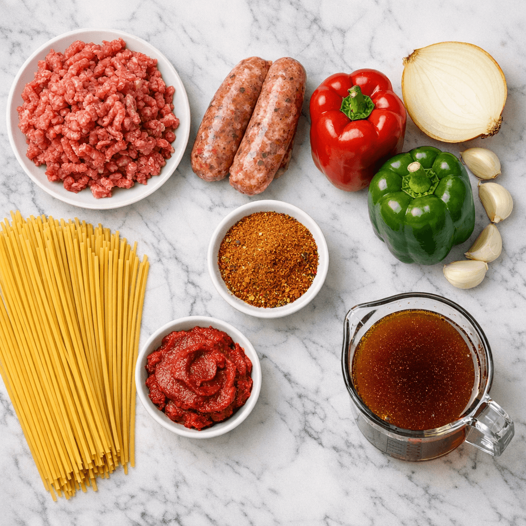 Інгредієнти для каджунської пасти Dirty Spaghetti